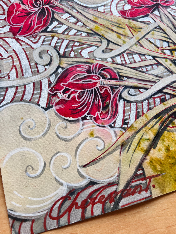 Still life with wilted tulips