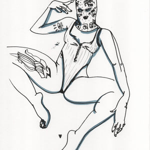 Under the Mask — ink and marker drawing on paper by Tetiana Cherevan