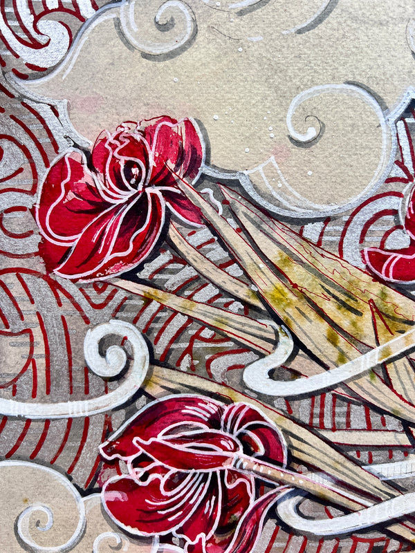 Still life with wilted tulips