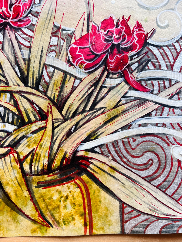 Still life with wilted tulips