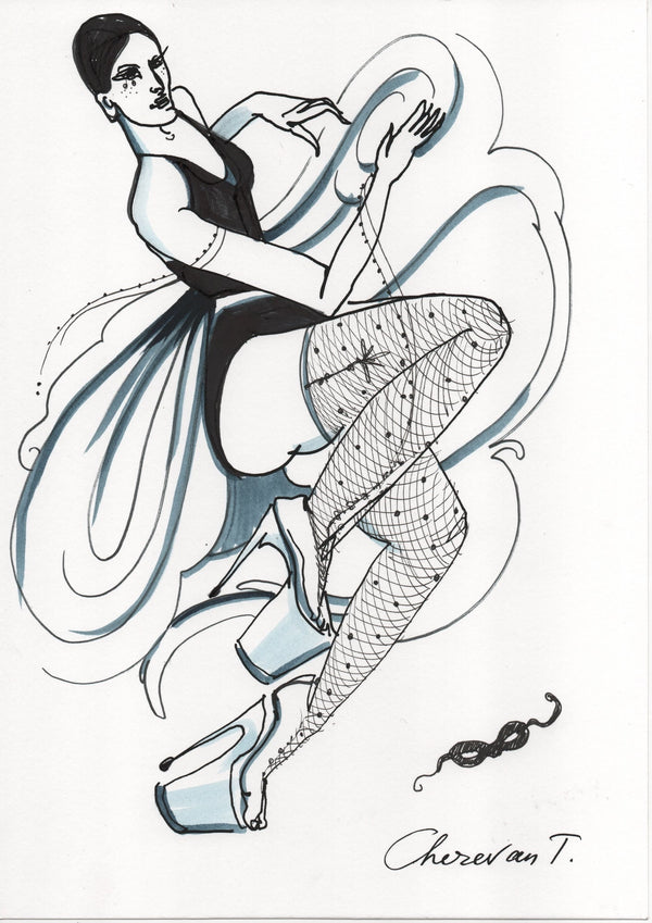 No Rules of Gravity — ink drawing on paper by Tetiana Cherevan