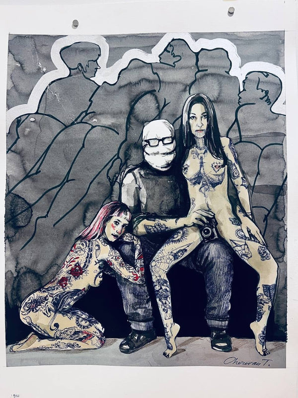 Órbitas — ink, markers and ballpoint pen on paper, 46 × 55 cm, 2026, Tetiana Cherevan