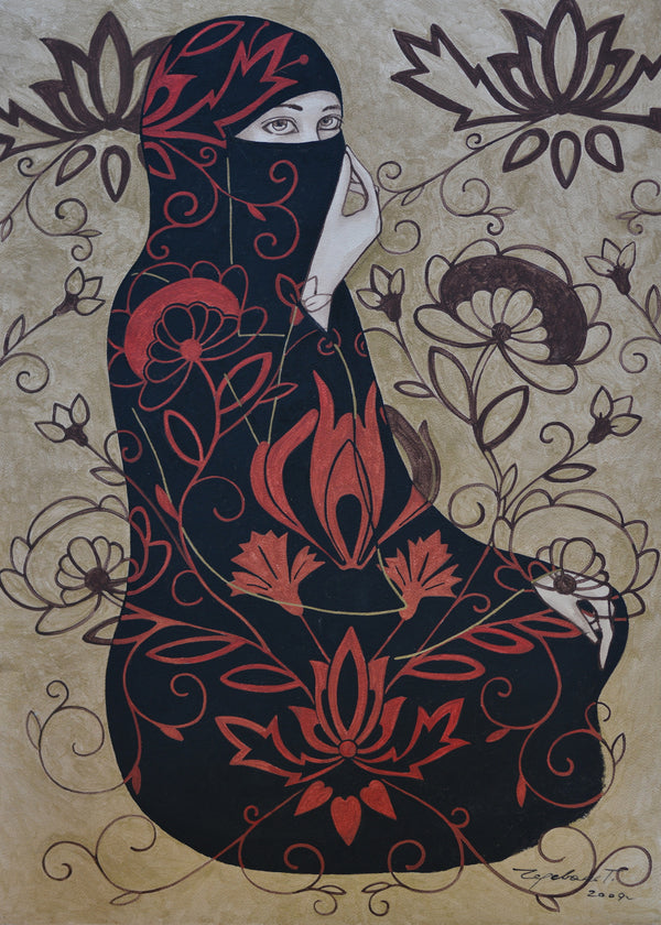 Love the woman in a dream and intriguing secret — acrylic on torchon paper, 50 × 70 cm, 2009, Tetiana Cherevan
