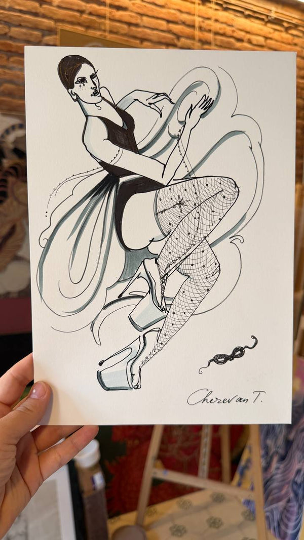 No Rules of Gravity — ink drawing held in hand