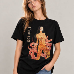 Women and Octopus T-shirt worn by model