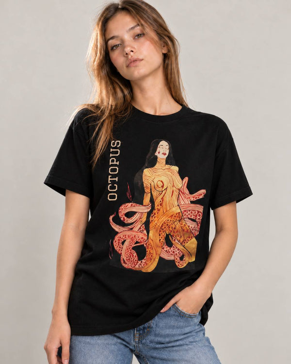Women and Octopus T-shirt worn by model
